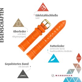 Embossing, Orange Leather Watch Strap 18 mm Crocodile Alligator Grain, Bombage Replacement Strap with Spring Bars & Tools – Leather Strap – Lightweight Padding & Subtle Seam – Orange/Gold