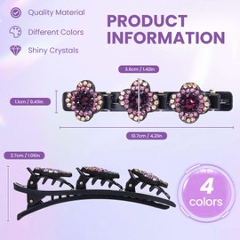 Kiiwah Pack of 4 Braided Hair Clips, Double Layer Hair Clip, Glittering Crystal Stone Hair Clips, Girls Hair Clip with Crystal Flower, Hummingbird for Women and Girls
