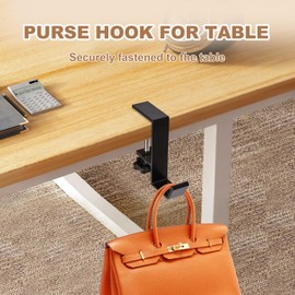 Purse Hook Holder for Table Purse Hanger Bag Backpack Hook for Desk Women's Handbag Hangers, Metal Adjustable Arm Clamp-on Under Desk Hooks for Hanging