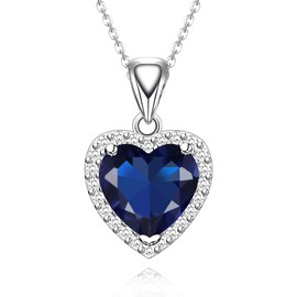 GZWHD Royal Blue Sapphire Love Heart Necklace Pendant, September Birthstone Gift for Women Mother Wife Friends, Party Wedding Dance Bride Bridesmaid Necklace Pendant Set