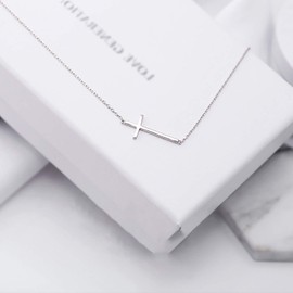 Silver Plated Stainless Steel Sideways Cross Necklace Small Simple Cross Pendant Necklace Delicate Christian Necklace for Women