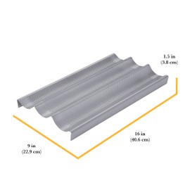 Chicago Metallic Commercial II Non-Stick Perforated Baguette Pan. Creates a crisp, golden-brown crust, 16 L x 9 W x 1.5 H