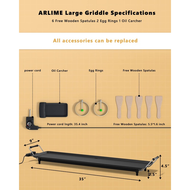 35" Large Electric griddle, Arlime Indoor Outdoor Teppanyaki Table Top