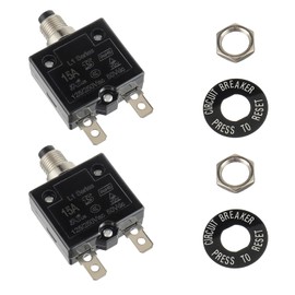 HUWREW 15 Amp Push Button Circuit Breaker 125-250V AC 50V DC L1 Series Manual Reset Thermal Circuit Breaker 15A Thermal Overload Protector (Pack of 2)