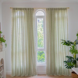 Sage Green Boho Curtains for Living Room 63 Inch Long 2 Panels Linen Semi Blackout Farmhouse Curtains for Bedroom French Country Embroidery Bohemian Chic Tassels Window Treatment Draperies 63’’Lx52’’W