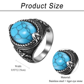 OIDEA Men's Ring Stone Signet Ring: Vintage Turquoise Tiger's Eye Obsidian Men's Ring Stainless Steel Oval Signet Ring Jewellery Gift for Family Friend Size 57-70