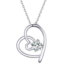 April Cubic Zirconia Necklace Birthstone Jewelry Sterling Silver Heart Womens Pendant Necklace