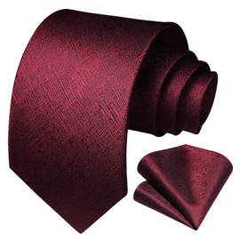 HISDERN Ties for Men Plain Formal Tie with Pocket Square Set Classic Wedding Elegant Business Party, Burgundy-3, Unit size