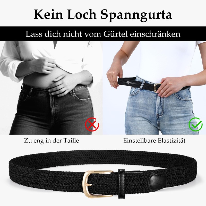 JasGood Women's Stretch Belt, Braided Belt, Women's Elastic Fabric Belt,