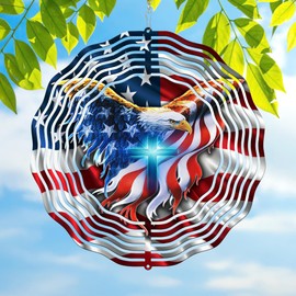 FLAGWIX 4th of July Decorations, American Eagle Wind Spinners Outdoor - 3D Stainless Steel Metal Wind Spinners for Yard and Garden 12 in - Eagle Decor, Eagles Gifts for Men Women for Garden Home Decor