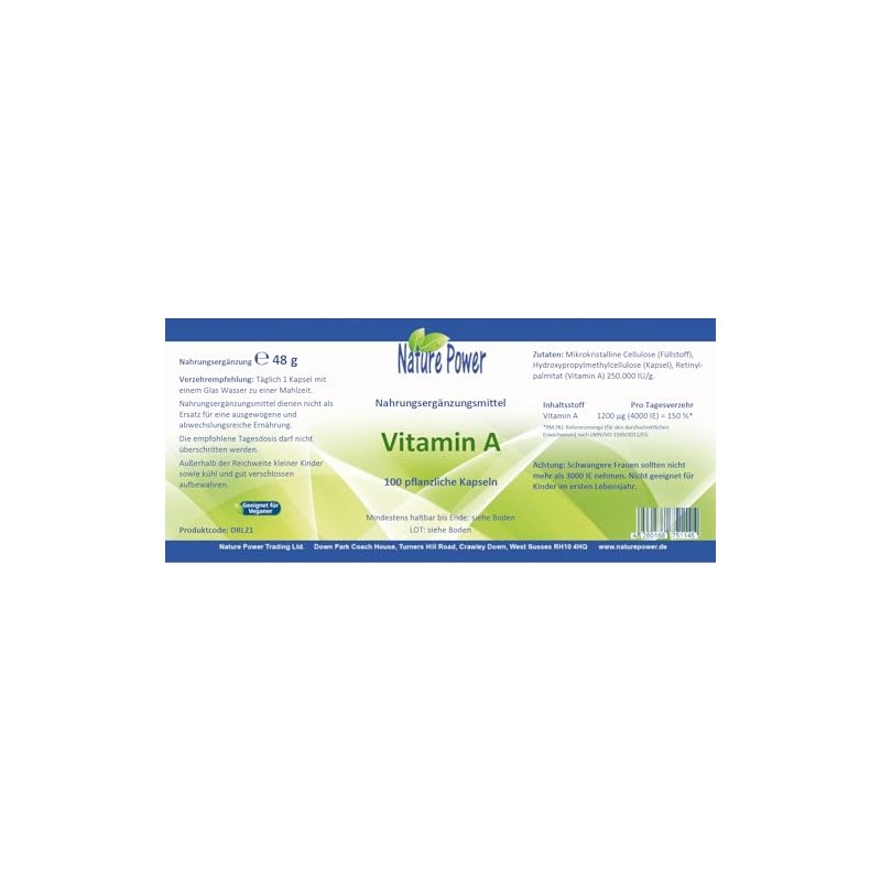 Vitamin A (Retinol) – 100 Vegetable Capsules in Brown Glass