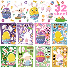 32 Sheets Easter Stickers for Kids Easter Crafts Stickers Make Your Own Easter Egg Themed Stickers with Bunny, Egg, Sheep, Chick Easter Basket Stuffers Easter Party Favor Supplies