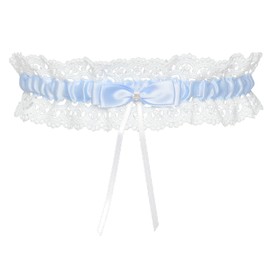 Fjgyjt Blue Wedding Garter Floral Lace One Size Elastic Bridal Garters with bow