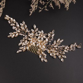 Lenjicons Wedding Rhinestone Hair Comb Large Crystal Rhinestone Hair Comb Bridal Headpiece for Women Wedding Hair Accessories for Brides Bridesmaid (gold)