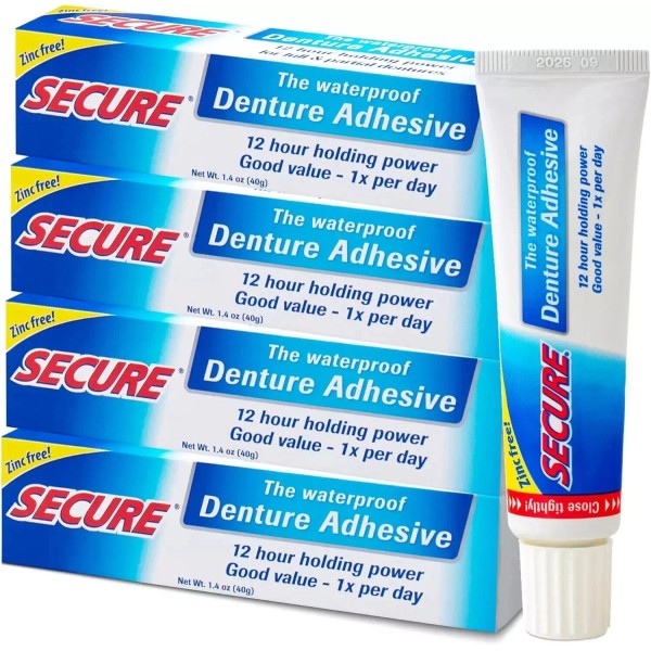 Branded Secure Waterproof Denture Adhesive - Zinc Free - Extra