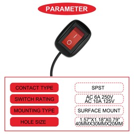 MKBKLLJY 1Pcs Red Paste Type Switch Car Rocker Switch ON/Off Surface Mount DC 12V Push Button Switch led Light Strip Switch 24V 110V 230V 3A 5A 10A High Current with 23.6inch Cable for Car Lamp