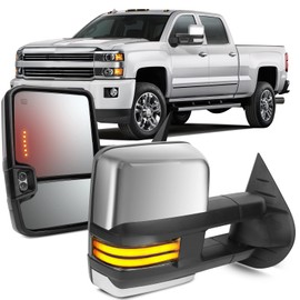 OCPTY Towing Mirrors Power Heated Left Driver Right Passenger Side Tow Mirrors Fit For 2008-2013 For Chevy Silverado For Gmc Sierra All Models With Led Turn Signal Running Light With Chrome
