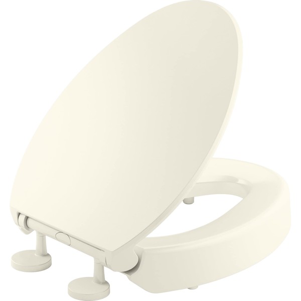 KOHLER 25875-96 Hyten Elevated Quiet-Close Elongated Toilet Seat, Contoured Seat with Grip-Tight Bumpers, Quick-Attach Hardware, Biscuit