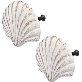 jojofuny 2pcs Seashell Knobs Beach Themed Scallop Shells Handle Pulls Seashell Drawer Knobs Coastal Drawer Pulls for Dresser Cabinet Cupboard Wardrobe Door