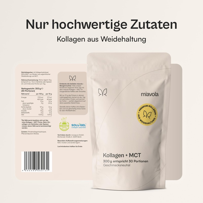 Miavola Collagen Powder MCT - Bioactive Collagen Hydrolysate Peptides with