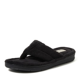 Dearfoams Women's Melanie Terry Thong Slipper, Black, 9-10