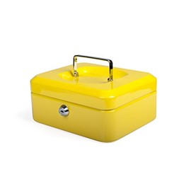 PAVO Premium 8-Inch Metal Cash Box with 2 Keys and Removable Change Tray - Yellow