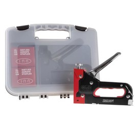 Heavy Duty Staple Gun for Wood Carpentry, DIY Crafts, or Furniture Upholstery Stapler with Staples - 3-Way Heavy Duty Stapler Gun with Carrying Case and 3 Types of Staples Included by Stalwart (Red)