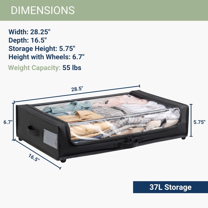 Underbed Storage Container with Wheels, Space-Saving Storage for Bedroom, Clear