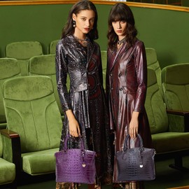 NICOLE & DORIS Handbag Women's Medium Crocodile Handbags Elegant Shoulder Bags Patent Leather Handbag Shoulder Bag Tote Bag for Office Shopper Travel, dark purple