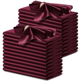 P Pothuiny 24 Pcs Silky Burgundy Satin Napkins 17 x 17 Inches, Square Smooth Wedding Dinner Napkins Satin Cloth Napkins Table Napkins for Banquet Party Restaurant Decor, Thanksgiving, Christmas