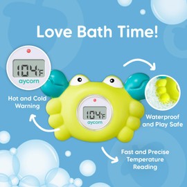 Aycorn Aycorn Digital Baby Bath Thermometer Baby Safety - Fahrenheit Water Temperature Thermometer & Room Thermometer with LED Display and Temperature Warning - Infant Baby Bath Toys Floating Toy Thermometer