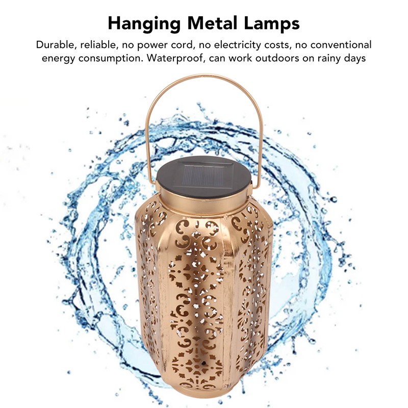 LED Solar Lantern Waterproof Hanging Metal Lamps Small Hexagonal Lantern