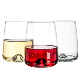 jatisse Stemless Wine Glasses Set of 3, Elegant Wine Glass Tumblers for Red and White Wine, No Stem Design, Drink Glasses with Durable Chip Resistant Rim16.1 oz.