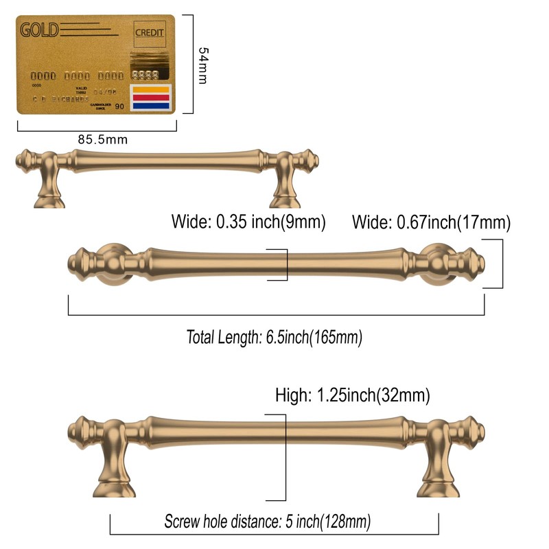 Amerdeco 6 Pack Champagne Bronze Cabinet Pulls 5 Inch(128mm) Hole