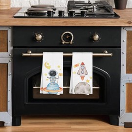 Sviojuce Boys Kids Space Astronaut Bathroom Hand Towels Decor 16x24 Set of 2, Astronomy Rocket Bathroom Decor Towel Decorative for Nursery Playroom Toilet, Baby Boy Kitchen Towel