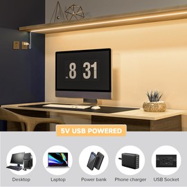 BTF-LIGHTING FCOB USB Powered Warm White 3000K COB LED Strip Lights 3.28FT 320LEDs 5V 8mm Width 90+ High CRI Ultra Bright Flexible Light for TV Backlight Display Cabinet PC DIY Decor