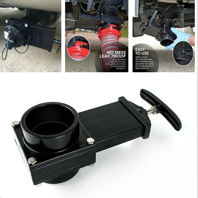 For Outdoor Accessories black Dump Waste Sewer ABS Valve 50mm/1.97inch