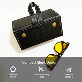 Longjet Travel Jewelry and Sunglasses Roll Organizer Case with Mirror and 5 Compartments for Rings, Necklaces, Earrings, Eyeglasses (Black)