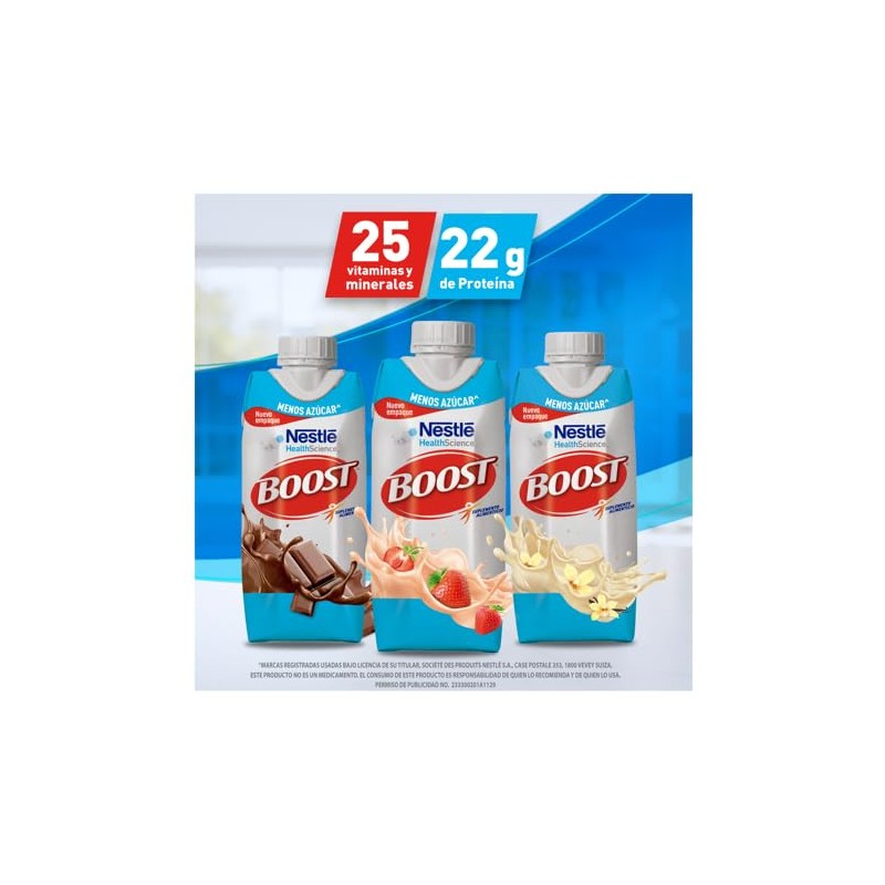 Boost Menos Azúcar Suplemento Alimenticio Mix de Sabores 12 pzas