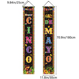 Cinco de Mayo Door Banner, Fabric Mexican Hanging Decorations, Porch Sign Photo Booth Backdrop Background for Party Supplies