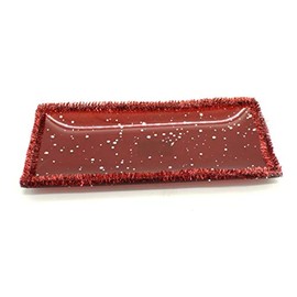 DARO DEKO Christmas Decoration Plate with Glitter – Various Designs Available (S 20 x 10 cm – 1 Piece, Red – Red Edge)