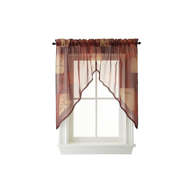 No. 918 Eden Inspirational Patchwork Semi-Sheer Rod Pocket Kitchen Curtain