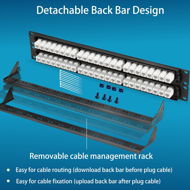 Rapink Patch Panel 48 Port Cat6 with White Inline Keystone