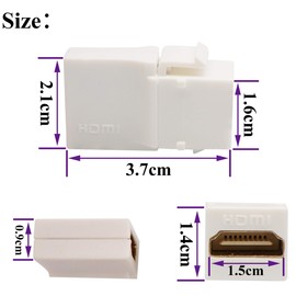 AAOTOKK 90 Degree HDMI Keystone Adapter Gold-Plated 90 Degree HDMI Female to Female for Full HD 1080p, 3D 60Hz Coupler Adapter for Buckle Mounting Wall Plate Socket Panel (White/2 Pieces)