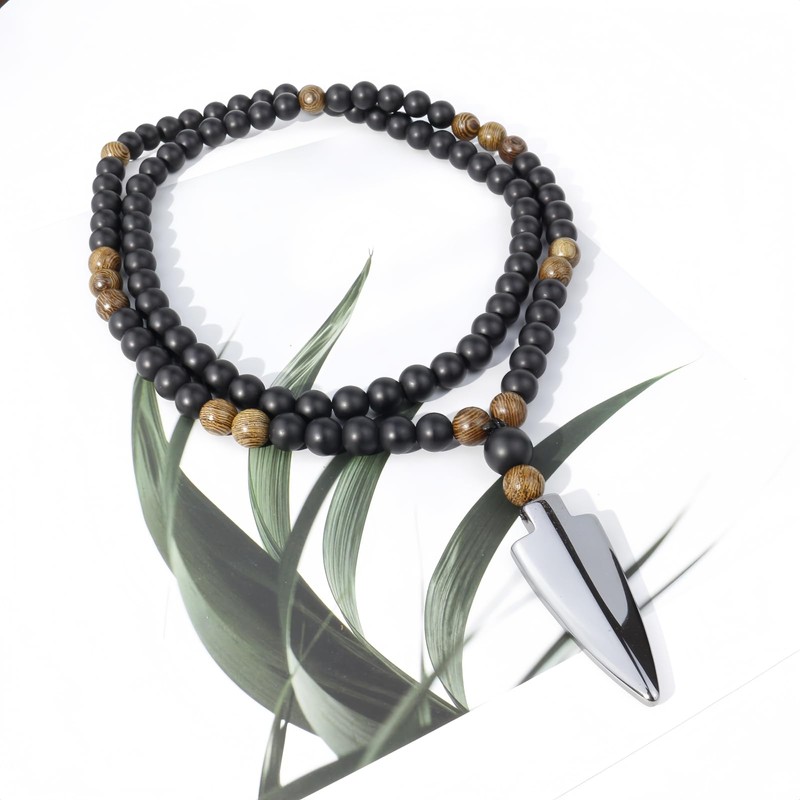 Joddfly Arrowhead Pendant for Men, Beaded Necklace,26.7Inche