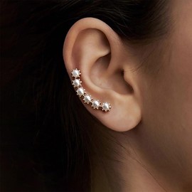 TseenYi Perlenohrstecker Ohrringe Gold Perlenmanschette Crawler Ohrringe Perlenstecker Ohrringe Perlenmanschette Wickelohrringe Geschwungene Perlenperlen Ohrringe Brautperlen Hochzeit Ohrringe