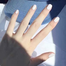 Sethexy White Pure Color False Nails Short Square Nail Tips 24Pcs Matte Acrylic Stick on Nails for Women and Girls