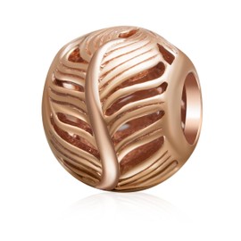 SOUKISS Soulbeads Rose Gold Spacer Charms 925 Sterling Silver Openwork Beads Fits European Bracelet (Feather)