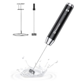 Maestri House Rechargeable Milk Frother with Stand, LunaFro Handheld Electric Foam Maker Waterproof Detachable Stainless Steel Whisk Drink Mixer Foamer for Lattes, Cappuccino