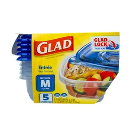 Glad GladWare Entree Food Storage Containers with Lids, Medium Square BPA Free Plastic for Meal Prep and Lunches, Lock Tight Seal, Microwave and Dishwasher Safe, 25 Oz, 5 Count